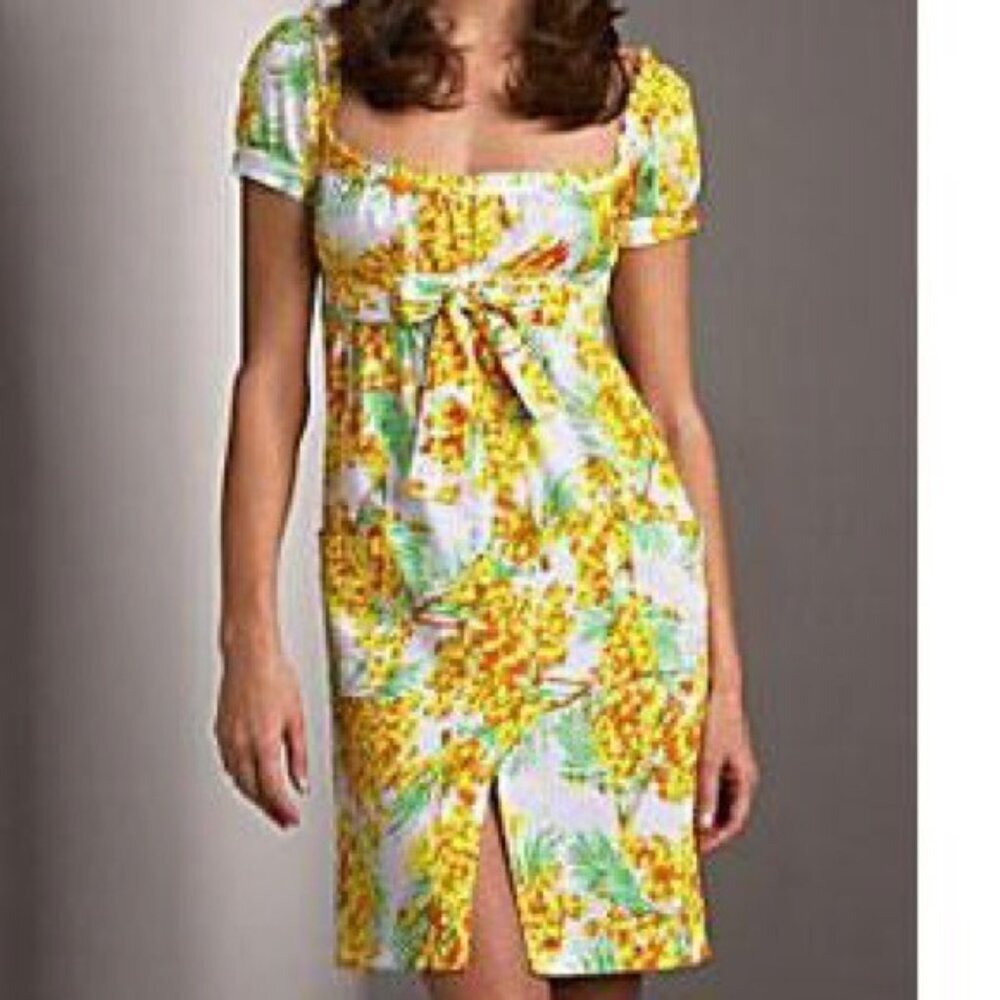 Diane von Furstenberg DVF Aubrey Yellow Cotton Floral Dress US 4 - Picture 2 of 13